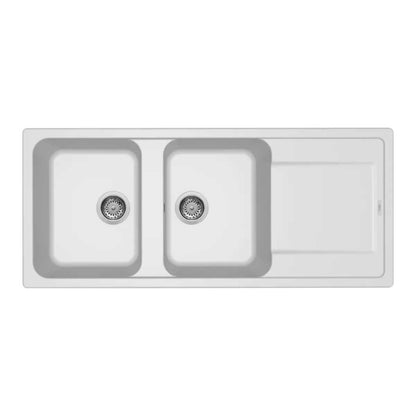 Lavello da Incasso 116x50 a 2 Vasche in GRANITEK colore Bianco con Gocciolatoio Modello LIFE500 Reversibile by CeramicStore | Lo specialista del tuo bagno