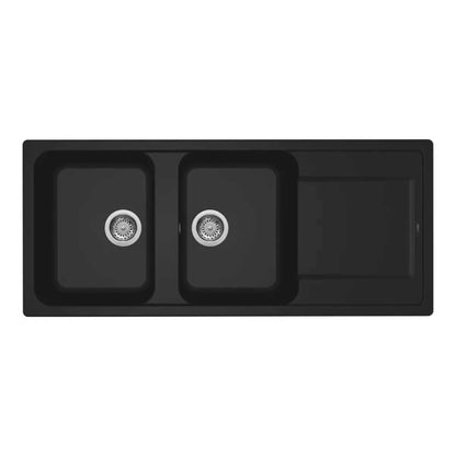 Lavello da Incasso 116x50 a 2 Vasche in GRANITEK colore NERO con Gocciolatoio Modello LIFE500 Reversibile by CeramicStore | Lo specialista del tuo bagno