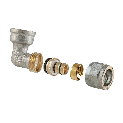 Raccordo curvo femmina a compressione per multistrato 2pz assemblato 1/2 x 1/2-16
