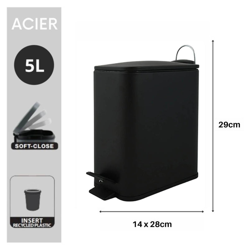 Pattumiera a pedale modello Erik 5Lt. colore nero opaco by CeramicStore | Lo specialista del tuo bagno