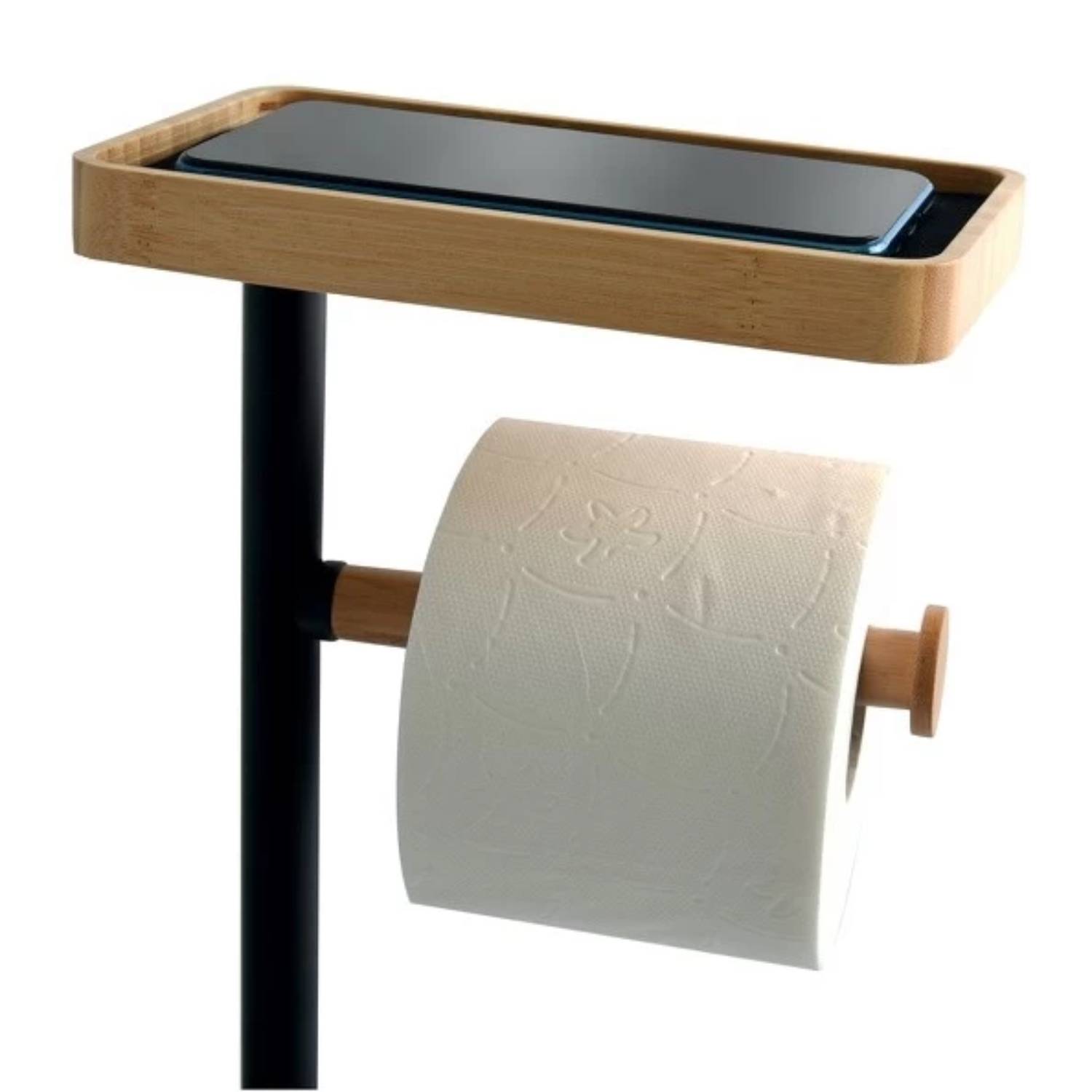 Piantana da bagno con Porta rotolo igienico modello Teiki colore nero opaco e bambà¹
