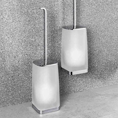 Porta scopino d'appoggio in ottone e vetro acidato collezione Time di Colombo Design by CeramicStore | Lo specialista del tuo bagno