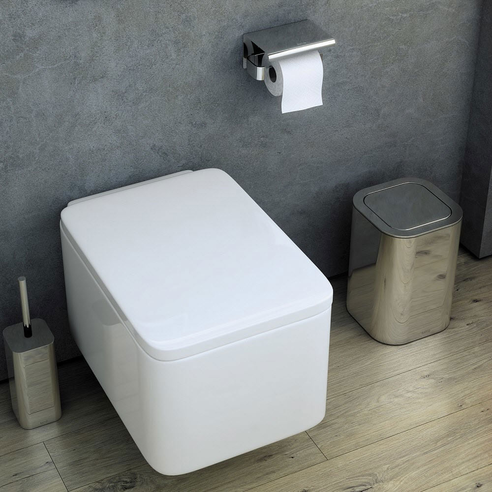 Cestino gettacarta da bagno in acciaio inox lucido della collezione 'Line' by Cosmic - cm 20,5x20,5x30 by CeramicStore | Lo specialista del tuo bagno
