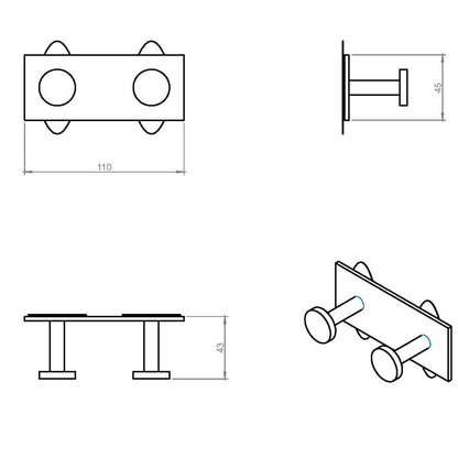 Appendino doppio da incollo in ottone verniciato della collezione 'Stick' by Cosmic - 11x4,4x4,5 cm - Nero by CeramicStore | Lo specialista del tuo bagno