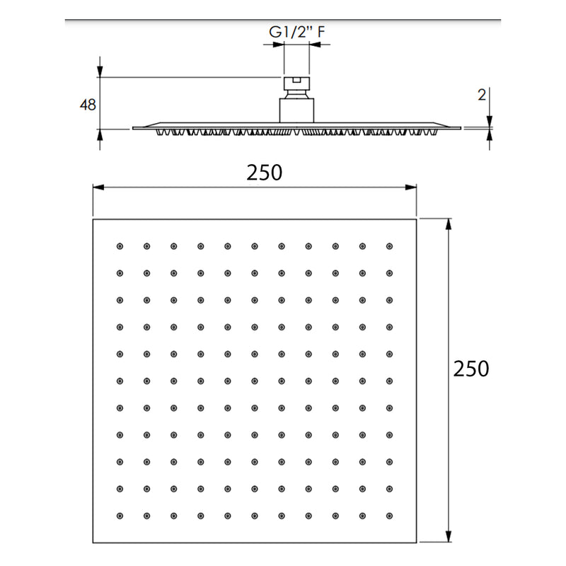 Soffione doccia quadrato in acciaio inox 25x25 cm completo di braccio doccia da 34 cm by CeramicStore | Lo specialista del tuo bagno