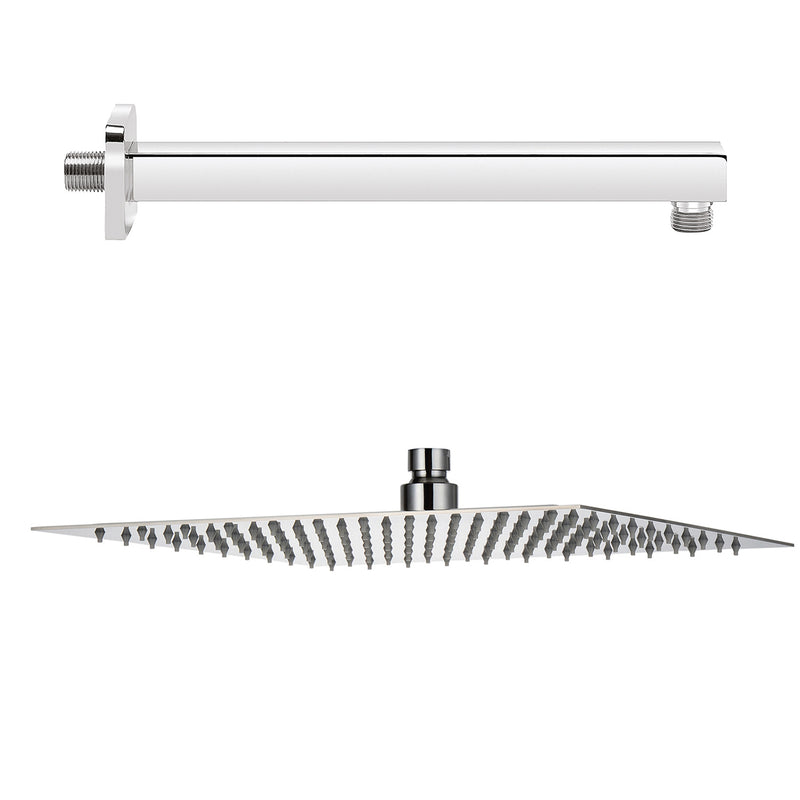 Soffione doccia quadrato in acciaio inox 20x20 cm completo di braccio doccia da 34 cm by CeramicStore | Lo specialista del tuo bagno