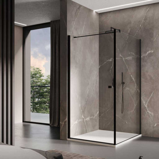 Porta doccia su misura Apertura a Battente da 10 a 40 cm in Cristallo trasparente e Profilo Nero