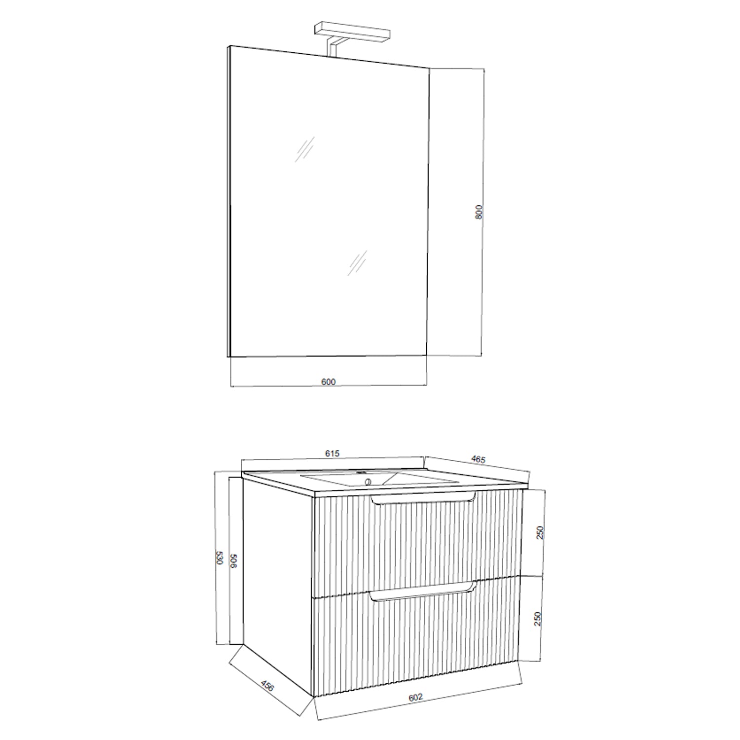 Mobile bagno sospeso Cubi&Co Malta 60 con frontale cannettato, lampada e specchio - Bianco Lucido by CeramicStore | Lo specialista del tuo bagno