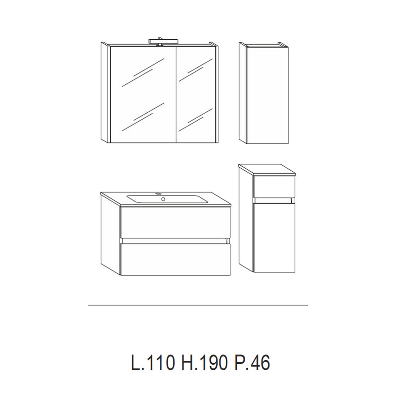 Mobile bagno sospeso modello Kora03 cm 110x190x46 - Olmo rosseau by CeramicStore | Lo specialista del tuo bagno