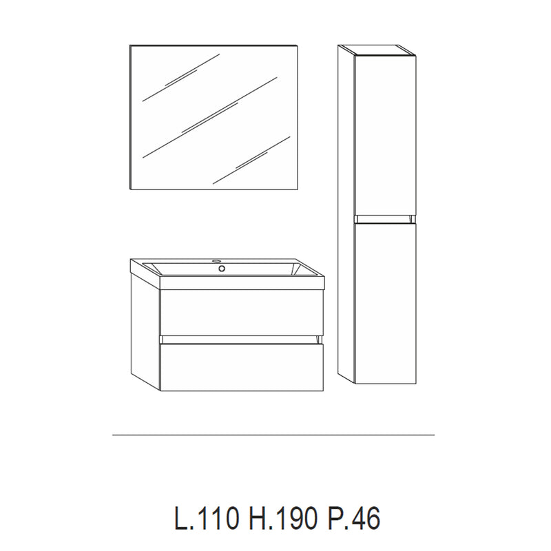 Mobile bagno sospeso modello Kora04 cm 110x190x46 - Rovere scuro by CeramicStore | Lo specialista del tuo bagno