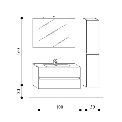 Mobile da bagno sospeso modello Kora05 cm 130x190x46 - Olmo rosseau by CeramicStore | Lo specialista del tuo bagno