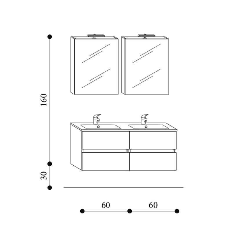 Mobile bagno sospeso modello Kora08 cm 120x190x46 rovere scuro by CeramicStore | Lo specialista del tuo bagno