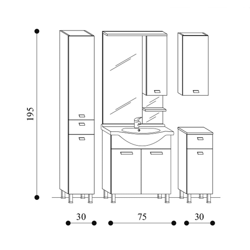 Mobile bagno a terra modello Rimini05 cm 135x195x47 laccato lucido bianco by CeramicStore | Lo specialista del tuo bagno