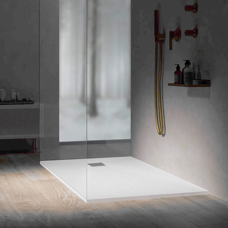 Piatto doccia in ceramica alta pressione effetto ardesia 120x70 colore bianco Petra H3 by CeramicStore | Lo specialista del tuo bagno