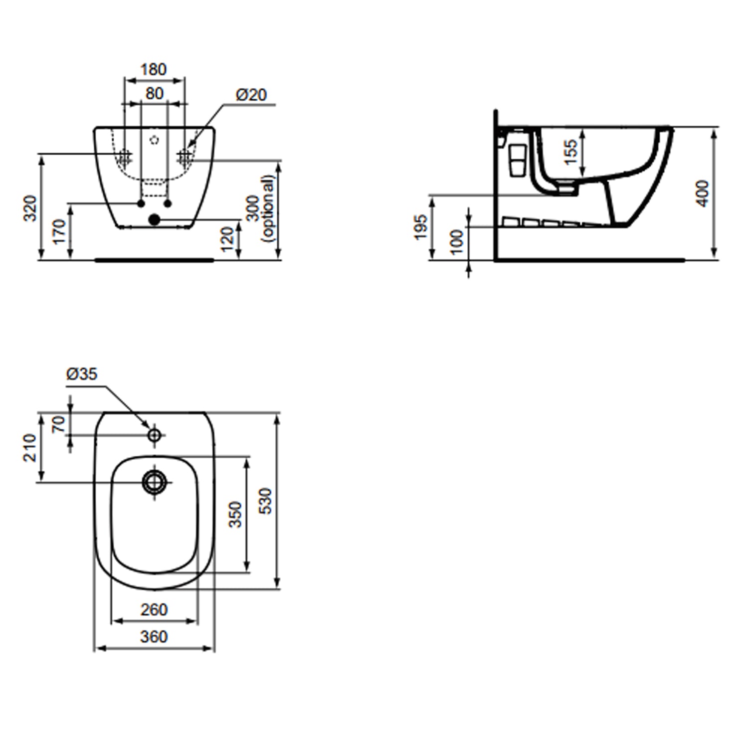 Bidet sospeso Ideal Standard modello Tesi 36x53 cm nero seta