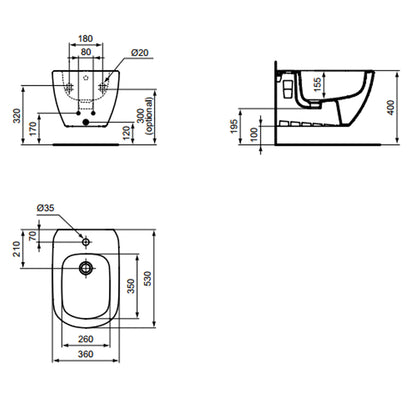 Bidet sospeso Ideal Standard modello Tesi 36x53 cm nero seta