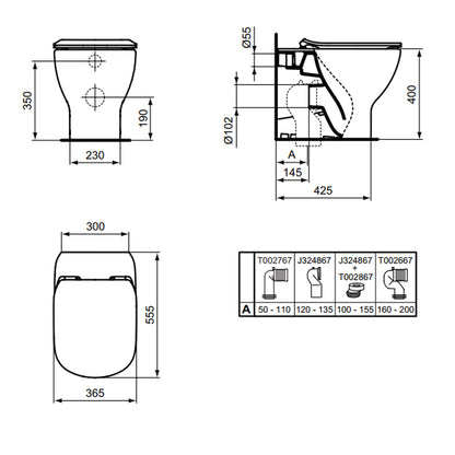 Vaso filomuro Ideal Standard modello Tesi con sedile tradizionale 37x55