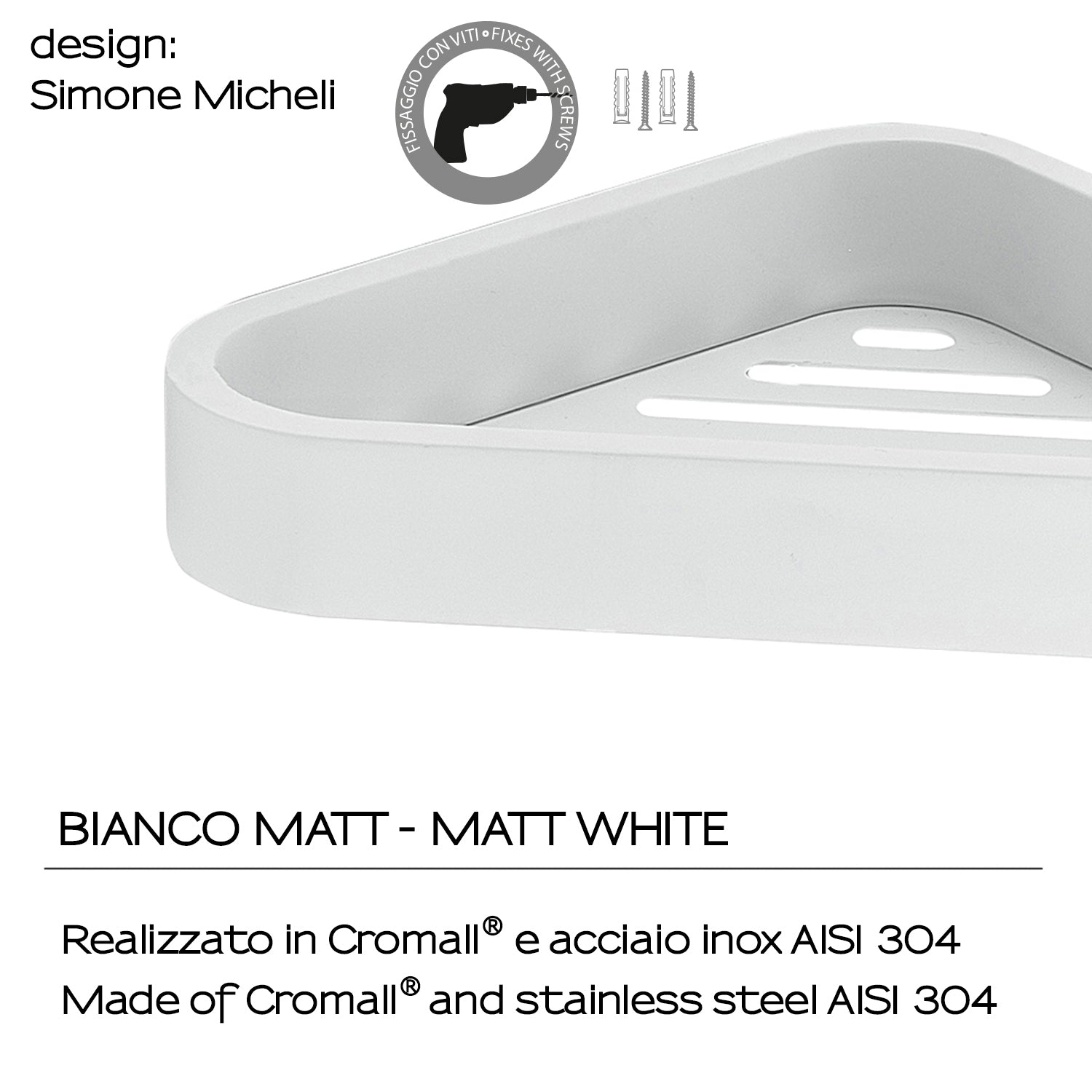 Portaoggetti angolare doccia in Acciaio Inox AISI 304 e Cromall Outline di Gedy - Bianco Matt by CeramicStore | Lo specialista del tuo bagno
