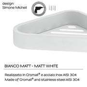 Portaoggetti angolare doccia in Acciaio Inox AISI 304 e Cromall Outline di Gedy - Bianco Matt by CeramicStore | Lo specialista del tuo bagno