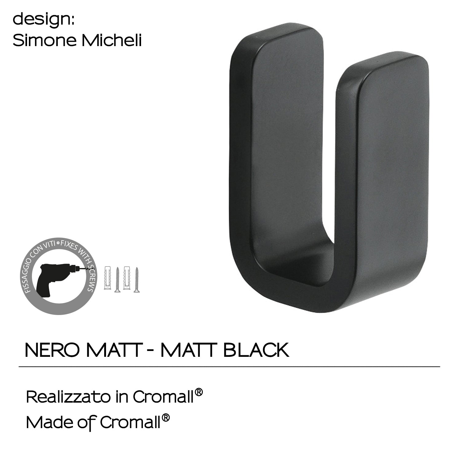 Appendiabiti in Ottone, Acciaio Inox e Cromall Outline di Gedy - Nero Matt by CeramicStore | Lo specialista del tuo bagno