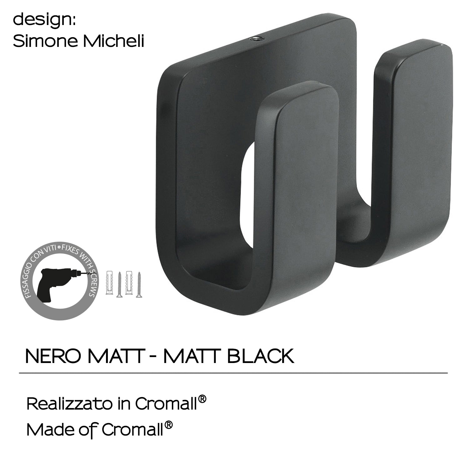 Appendiabiti doppio in Ottone, Acciaio Inox e Cromall Outline di Gedy - Nero Matt by CeramicStore | Lo specialista del tuo bagno