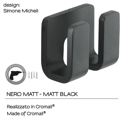 Appendiabiti doppio in Ottone, Acciaio Inox e Cromall Outline di Gedy - Nero Matt by CeramicStore | Lo specialista del tuo bagno