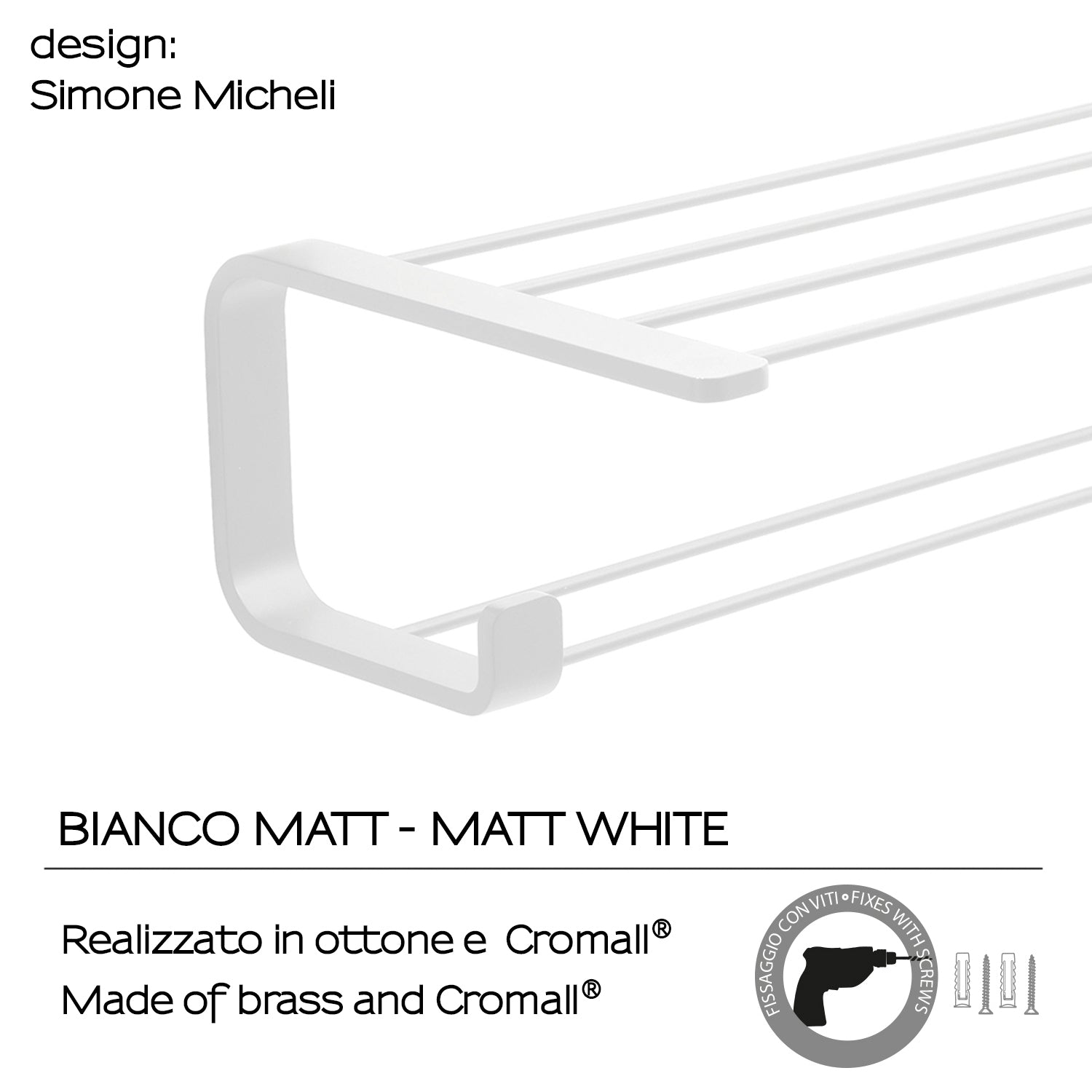 Mensola porta asciugamani in Ottone, Acciaio Inox e Cromall Outline di Gedy - Bianco Matt by CeramicStore | Lo specialista del tuo bagno