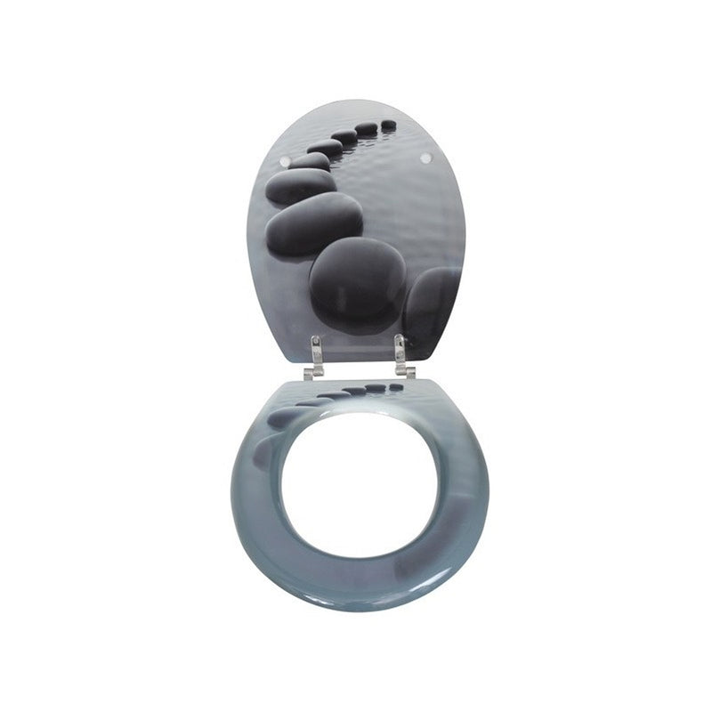 Sedile WC in MDF con cerniere in Acciaio Inox e stampa Sentiero di ciottoli - Grigio