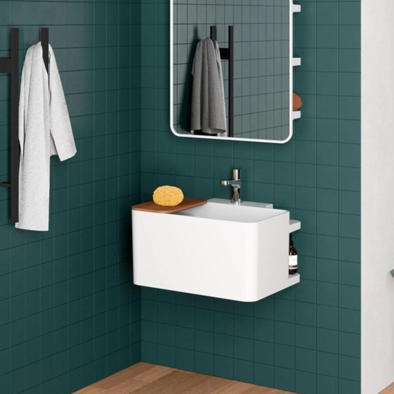 Lavabo sospeso Azzurra Anfibio 60x50 cm con piano in legno - Bianco lucido by CeramicStore | Lo specialista del tuo bagno