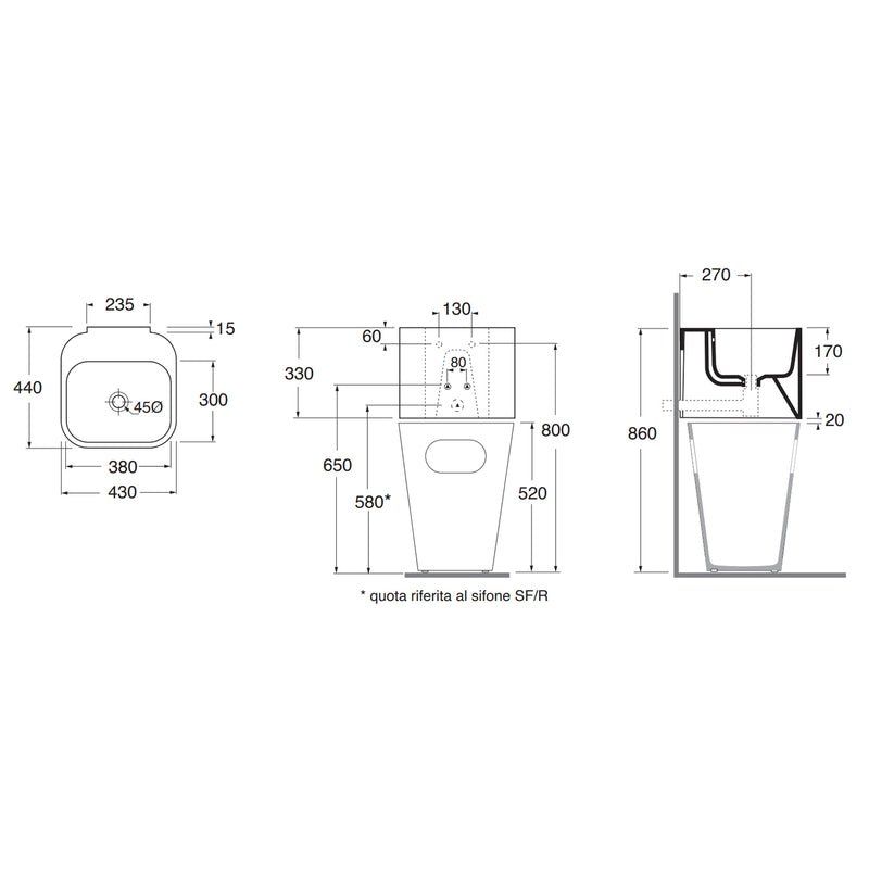 Lavabo Azzurra Tandem 44x43 cm sospeso/appoggio senza foro - Bianco lucido