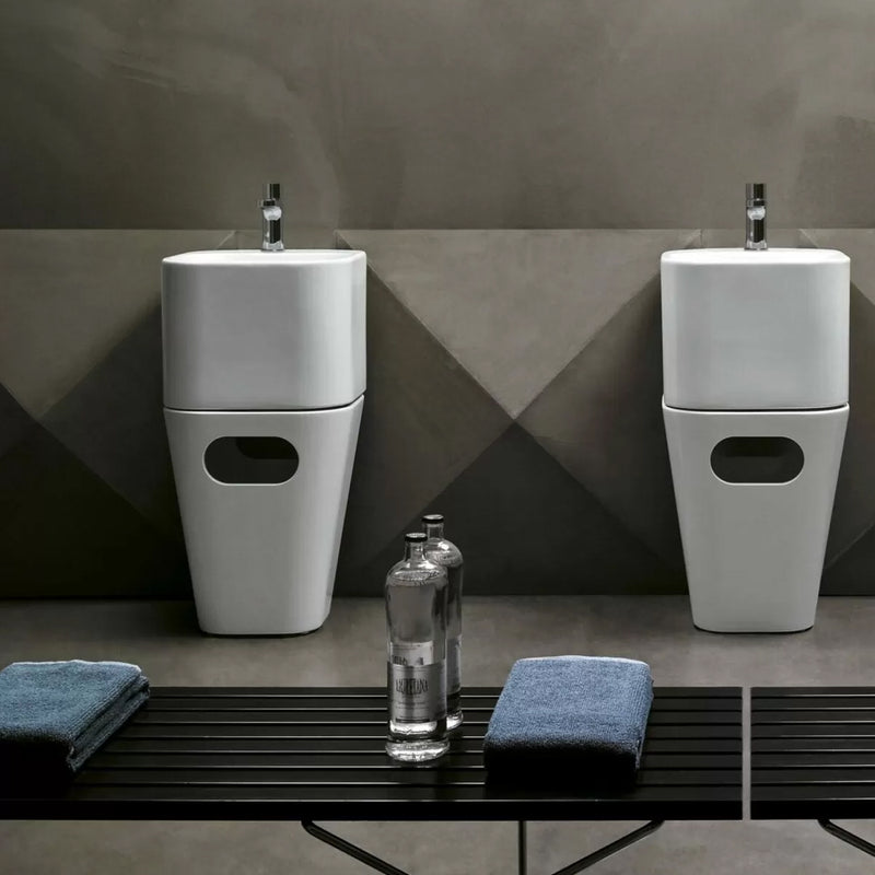 Lavabo Azzurra Tandem con cesto contenitore e foro rubinetteria 44x43 cm - Bianco lucido by CeramicStore | Lo specialista del tuo bagno
