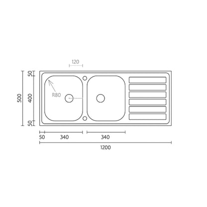 Lavello da cucina in acciaio inox modello LS03 con sgocciolatoio a destra 120x50 cm by CeramicStore | Lo specialista del tuo bagno