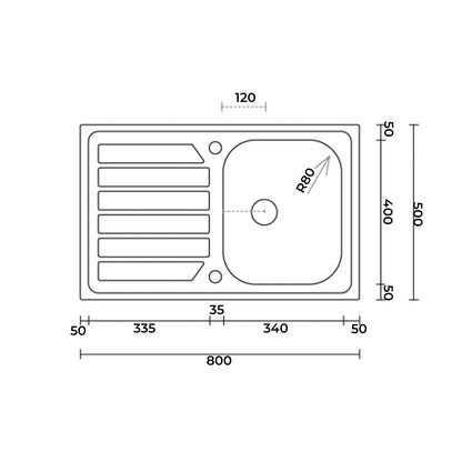 Lavello da cucina in acciaio inox modello LS04 con sgocciolatoio a sinistra 80x50 cm by CeramicStore | Lo specialista del tuo bagno