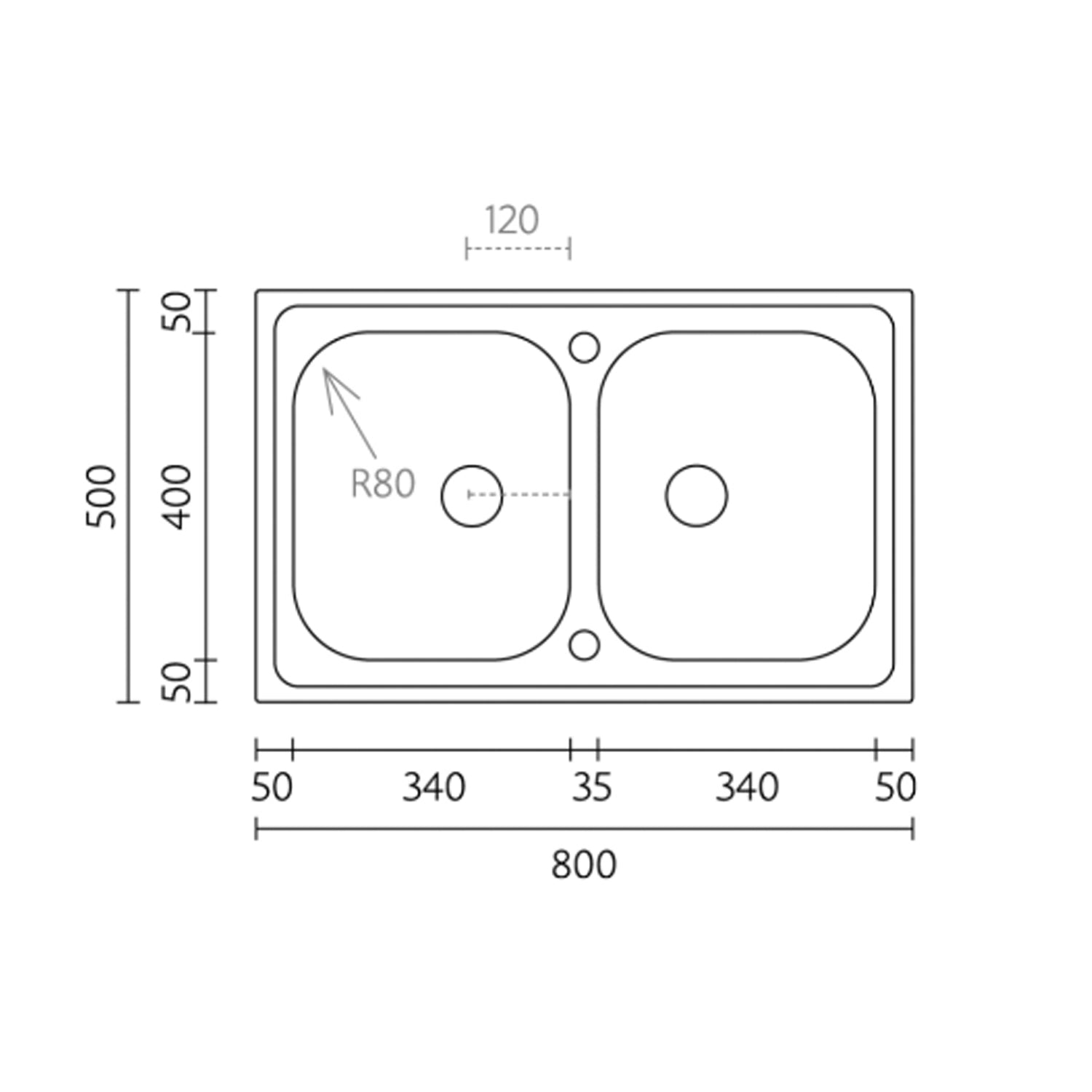 Lavello da cucina in acciaio inox modello LS05 con due vasche 80x50 cm by CeramicStore | Lo specialista del tuo bagno