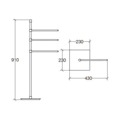 Piantana con tre barre porta asciugamani Lineabeta collezione Ranpin in ottone cromato Base Quadrata