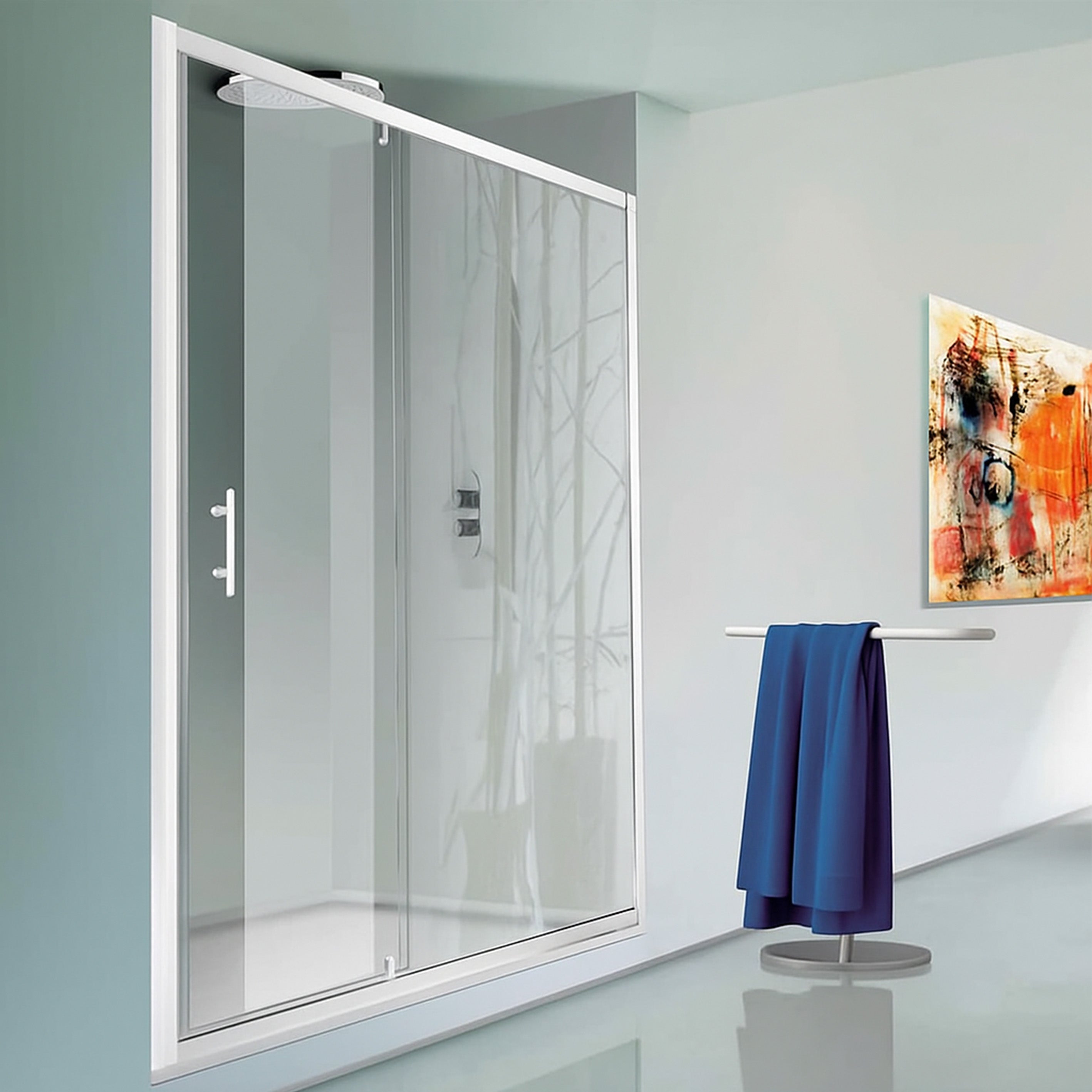 Box doccia ad un anta battente a nicchia 130cm h190 cristallo trasparente e profili bianchi linea Domingo by CeramicStore | Lo specialista del tuo bagno