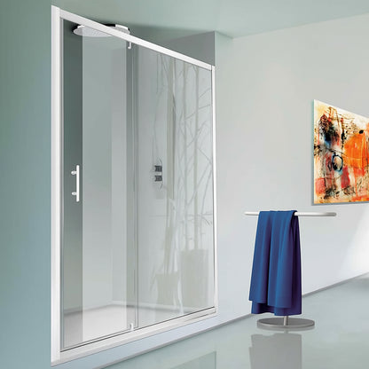 Box doccia ad un anta battente a nicchia 130cm h190 cristallo trasparente e profili bianchi linea Domingo by CeramicStore | Lo specialista del tuo bagno