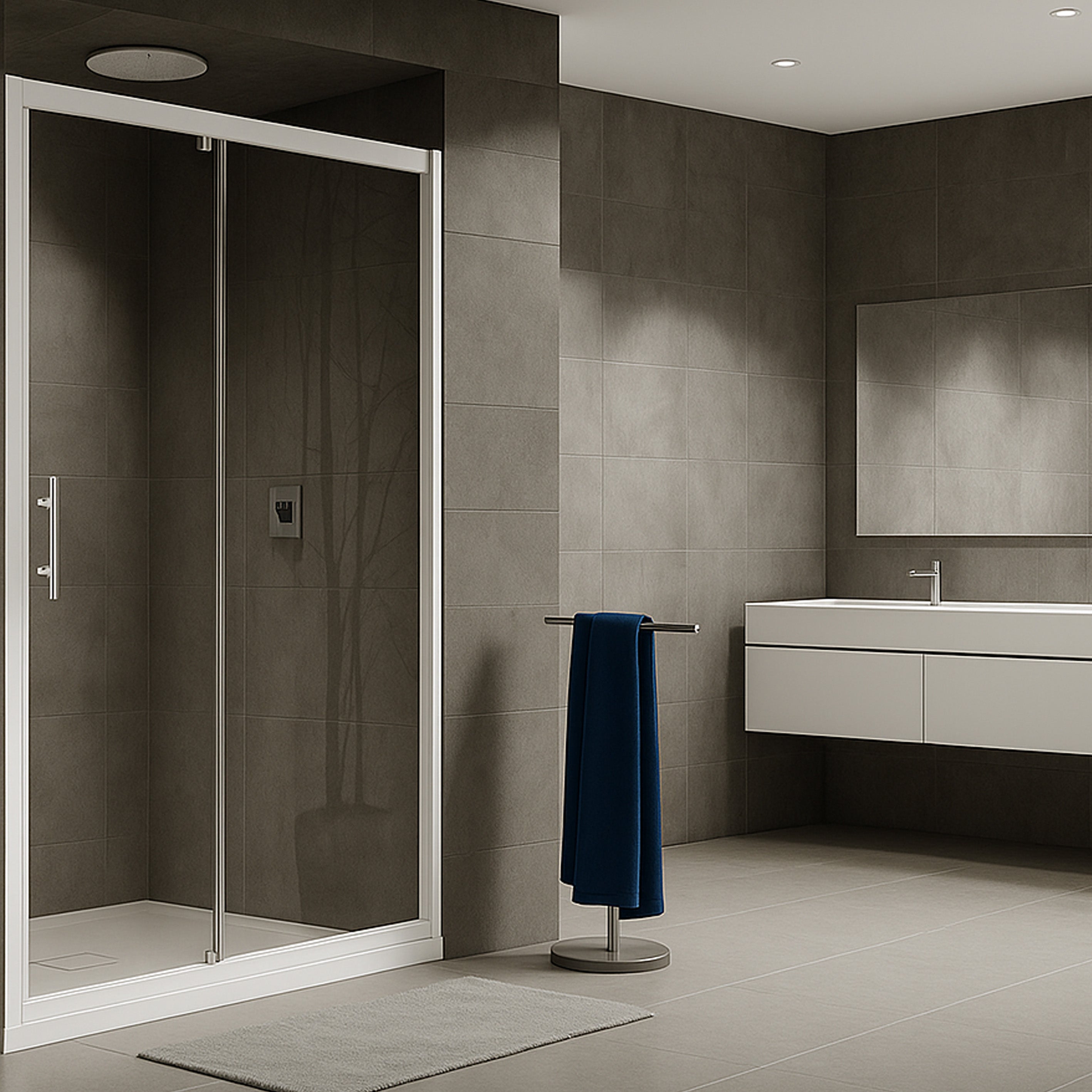 Box doccia ad un anta battente a nicchia 130cm h190 cristallo trasparente e profili bianchi linea Domingo by CeramicStore | Lo specialista del tuo bagno