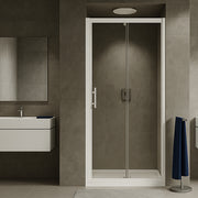 Box doccia ad un anta battente a nicchia 130cm h190 cristallo trasparente e profili bianchi linea Domingo by CeramicStore | Lo specialista del tuo bagno