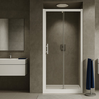 Box doccia ad un anta battente a nicchia 130cm h190 cristallo trasparente e profili bianchi linea Domingo by CeramicStore | Lo specialista del tuo bagno