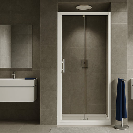 Box doccia ad un anta battente a nicchia 130cm h190 cristallo trasparente e profili bianchi linea Domingo by CeramicStore | Lo specialista del tuo bagno