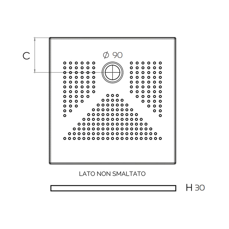 Piatto doccia quadrato cm 90x90 in ceramica bianca spessore cm 3