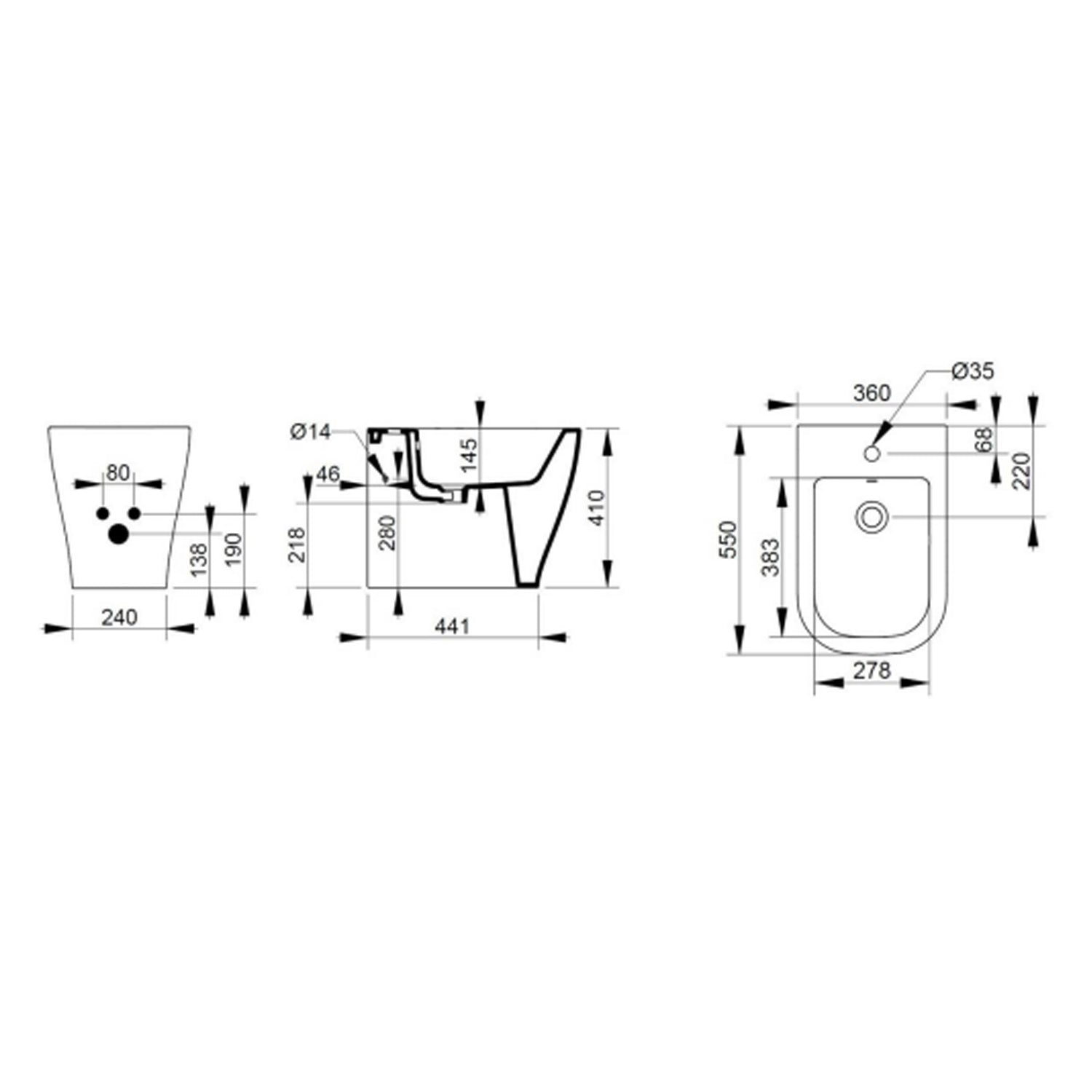 Bidet filomuro Ceramica Dolomite modello Mirto 55x36 cm