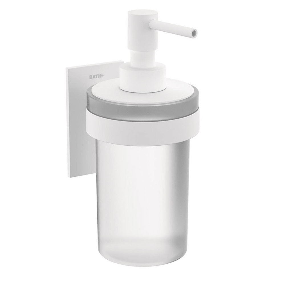 Dispenser sapone da incollo in vetro satinato della collezione 'Stick' by Cosmic - supporto in ottone verniciato bianco by CeramicStore | Lo specialista del tuo bagno