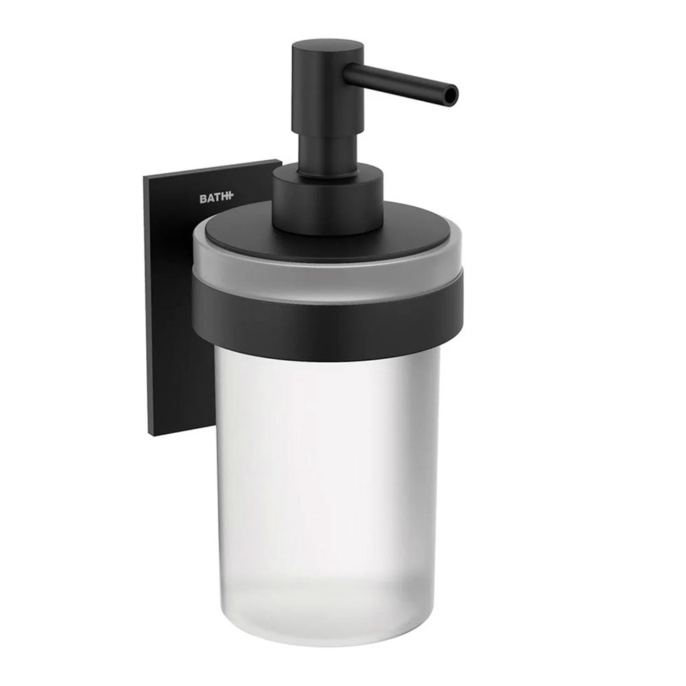 Dispenser sapone da incollo in vetro satinato della collezione 'Stick' by Cosmic - supporto in ottone verniciato nero by CeramicStore | Lo specialista del tuo bagno