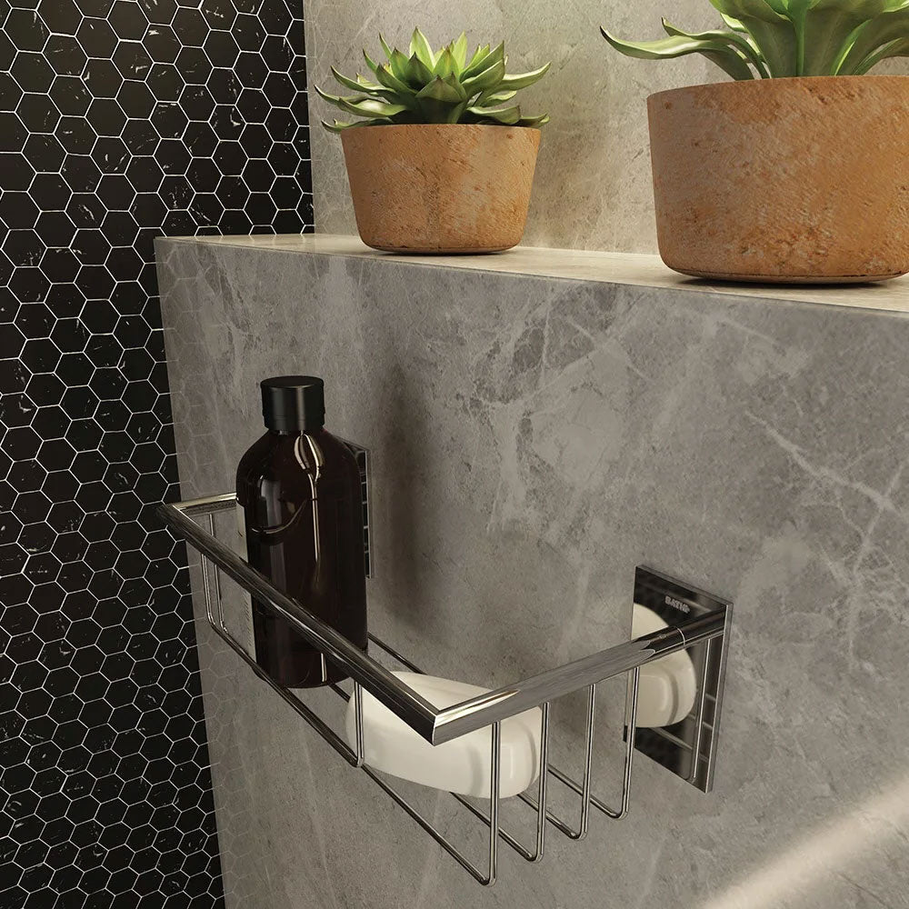 Griglia porta sapone doccia da incollo in ottone cromato della collezione 'Stick' by Cosmic by CeramicStore | Lo specialista del tuo bagno