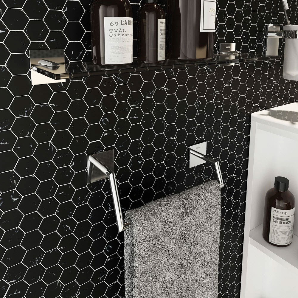 Porta asciugamani da incollo in ottone cromato della collezione 'Stick' by Cosmic - cm 25,5x10x7 by CeramicStore | Lo specialista del tuo bagno