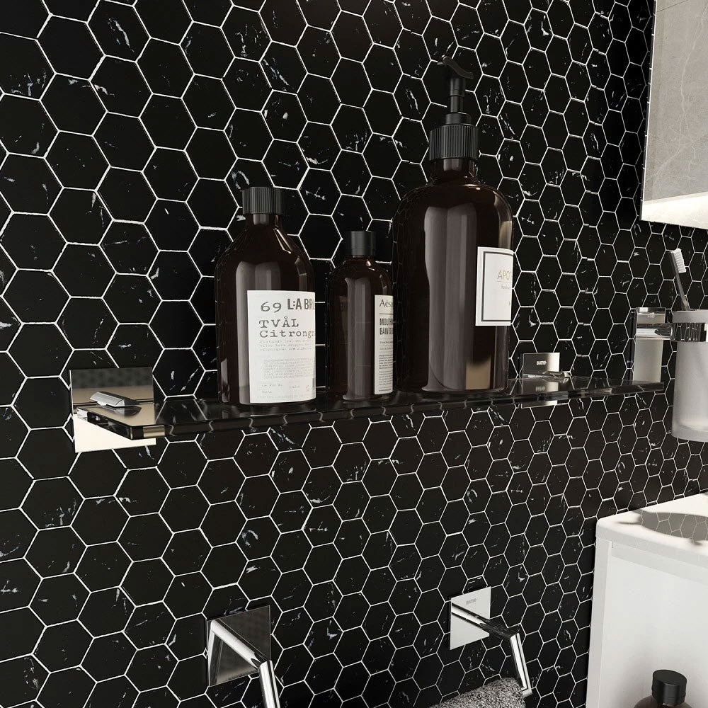 Mensola vetro da incollo della collezione 'Stick' by Cosmic - cm 40 - supporti in ottone cromato by CeramicStore | Lo specialista del tuo bagno