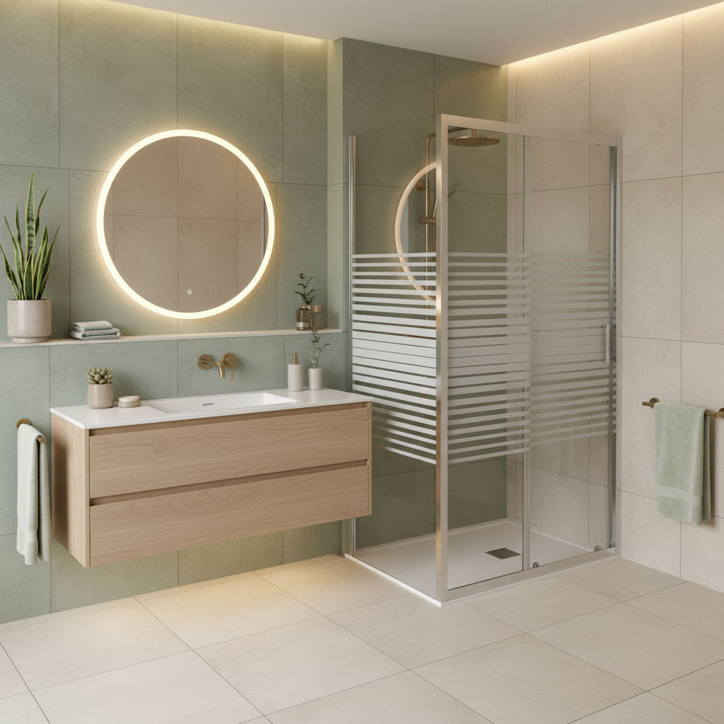 Box doccia Iconic cm 130x80 con porta scorrevole e parete fissa in Vetro anticalcare Smart Clean serigrafato 6 mm by CeramicStore | Lo specialista del tuo bagno