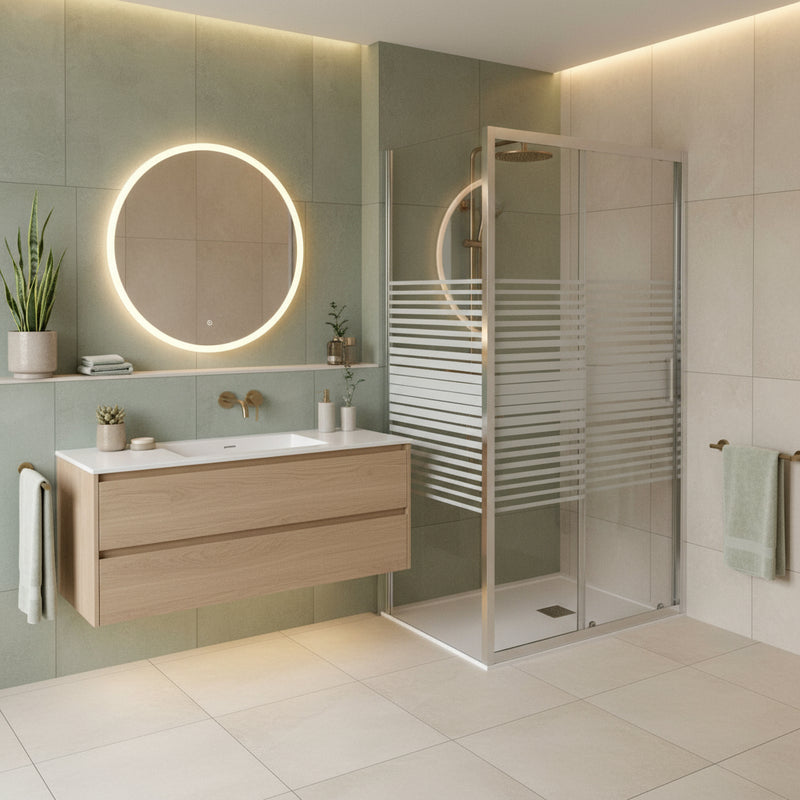 Box doccia Iconic cm 130x80 con porta scorrevole e parete fissa in Vetro anticalcare Smart Clean serigrafato 6 mm by CeramicStore | Lo specialista del tuo bagno